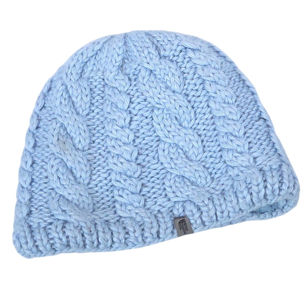 The North Face Wool Cable Knit Fleece Lined Beanie Light Blue Alpaca One Size